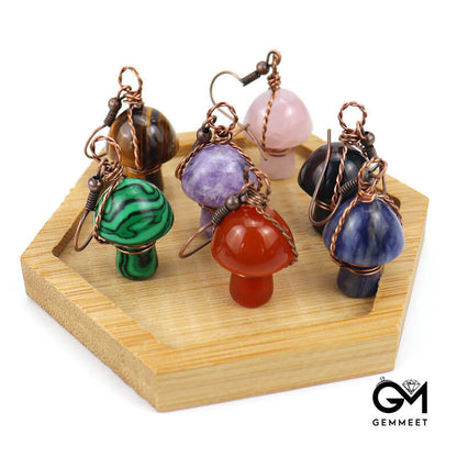 Copper Cute Little Mushroom Crystal Earrings