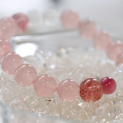 Rose Strawberry Clear Quartz Beaded Bracelet