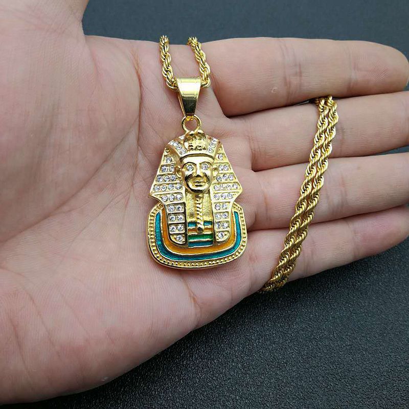 Hip Hop Jewelry Gold Plated Zirconia Egyptian Pharaoh Pendant