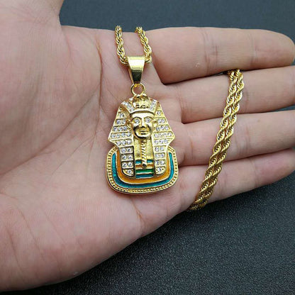 Hip Hop Jewelry Gold Plated Zirconia Egyptian Pharaoh Pendant