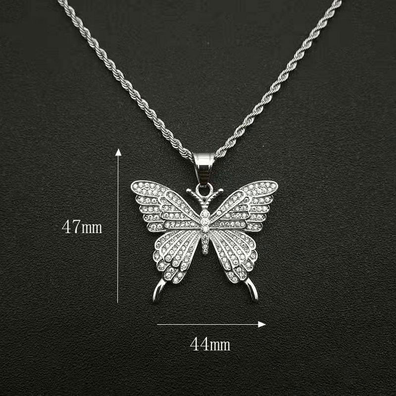 Hip Hop Full Zirconia Butterfly Pendant