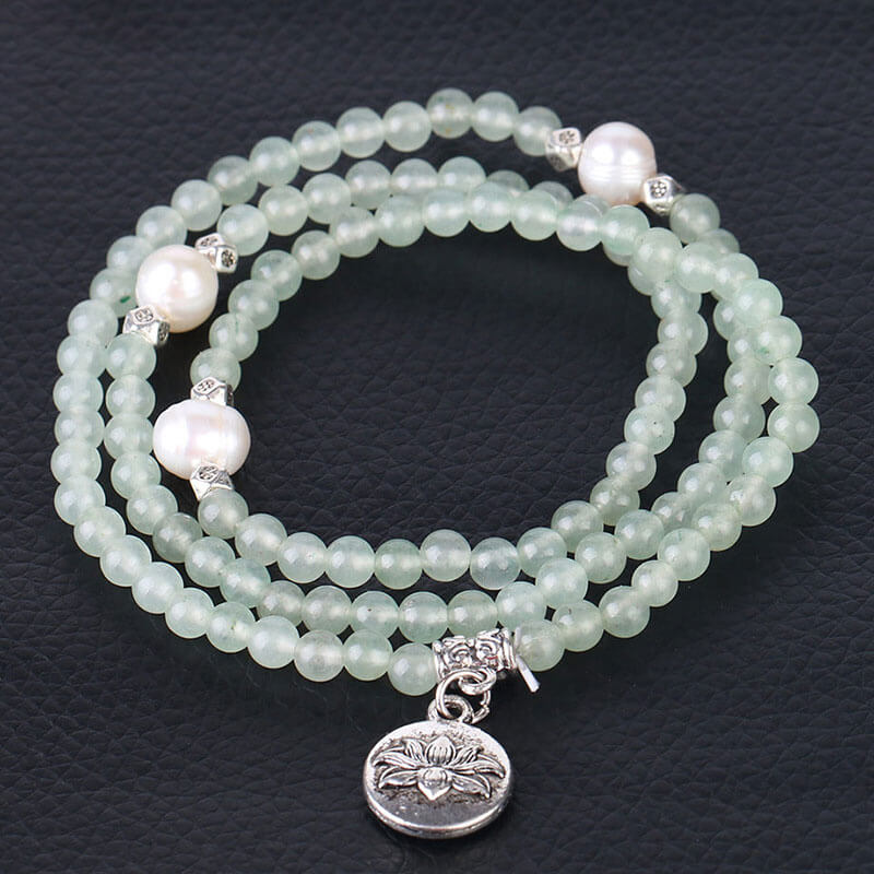 Pearl Rosary Bracelet Lotus Natural Semi-Precious Stone Beads Multilayer Bracelet