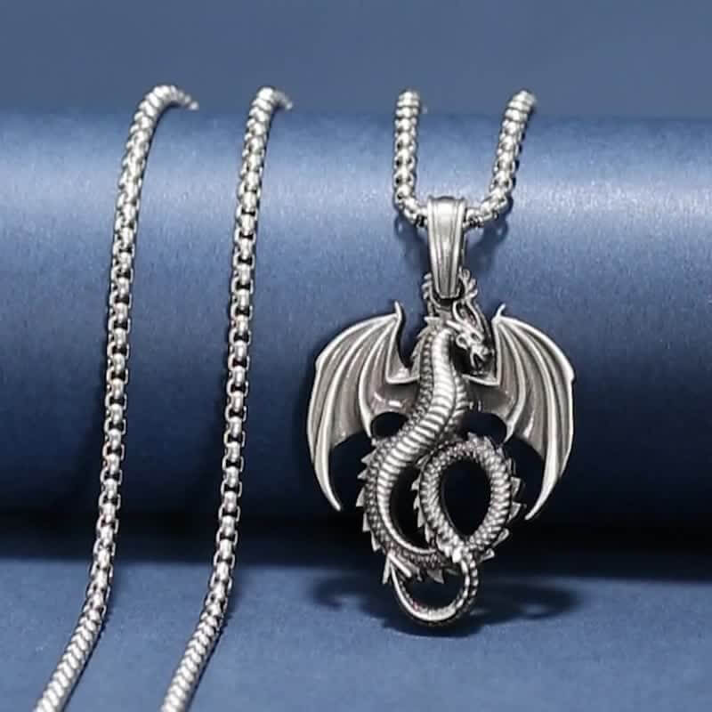 Men's Silver Winged Dragon Necklace