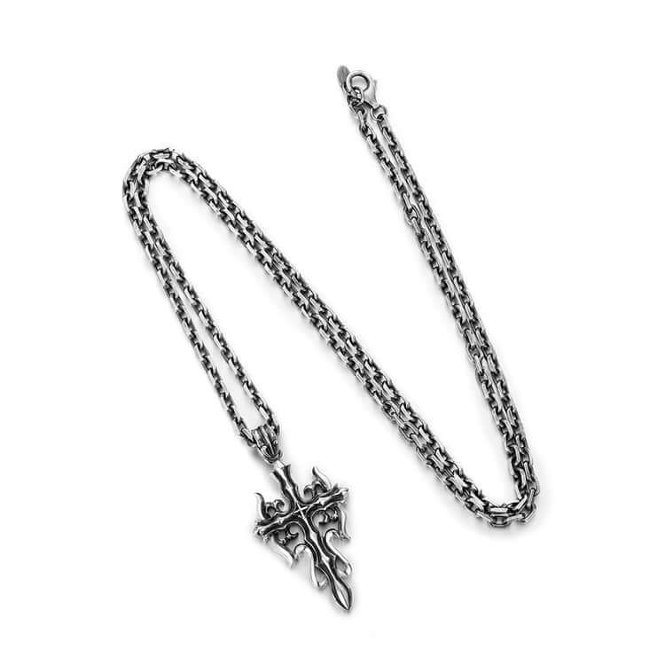 Sterling Silver Vintage Double-Sided Axe Cross Pendants Necklace