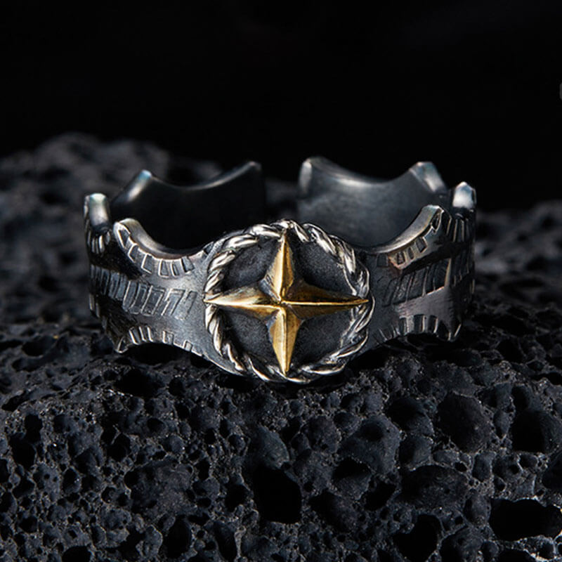 "Starlight" Vintage Handmade Men's Cross Ring