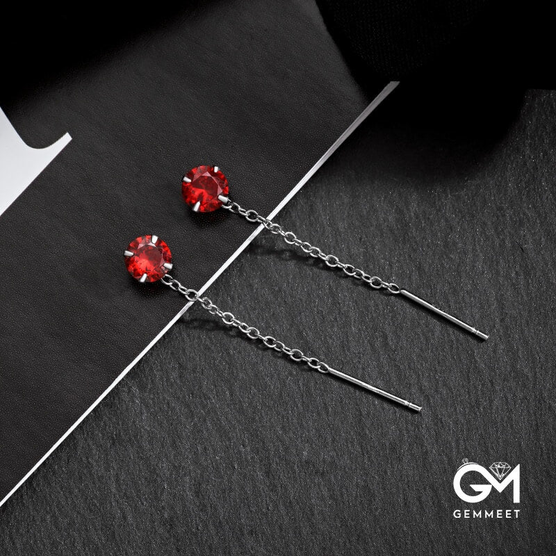 S925 Sterling Silver Simple Red Zircon Earrings