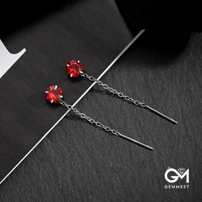 S925 Sterling Silver Simple Red Zircon Earrings