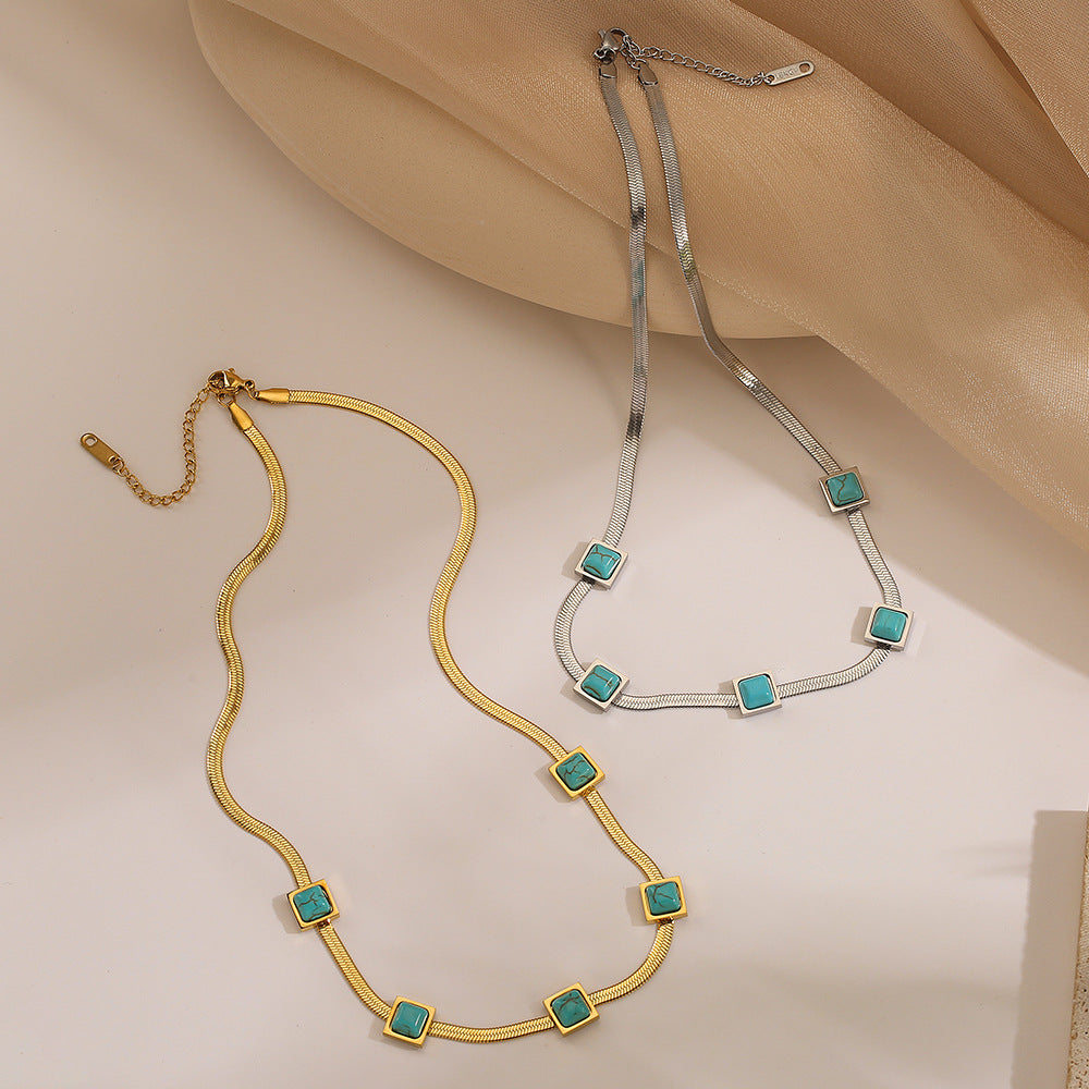 Bohemia Square Turquoise Flat Chain Necklace