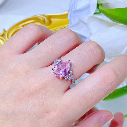 New Light Luxury Style Argyll Pink Diamond Fashion Ring Aquamarine Water Drop Pear-shaped Color Gem Ring