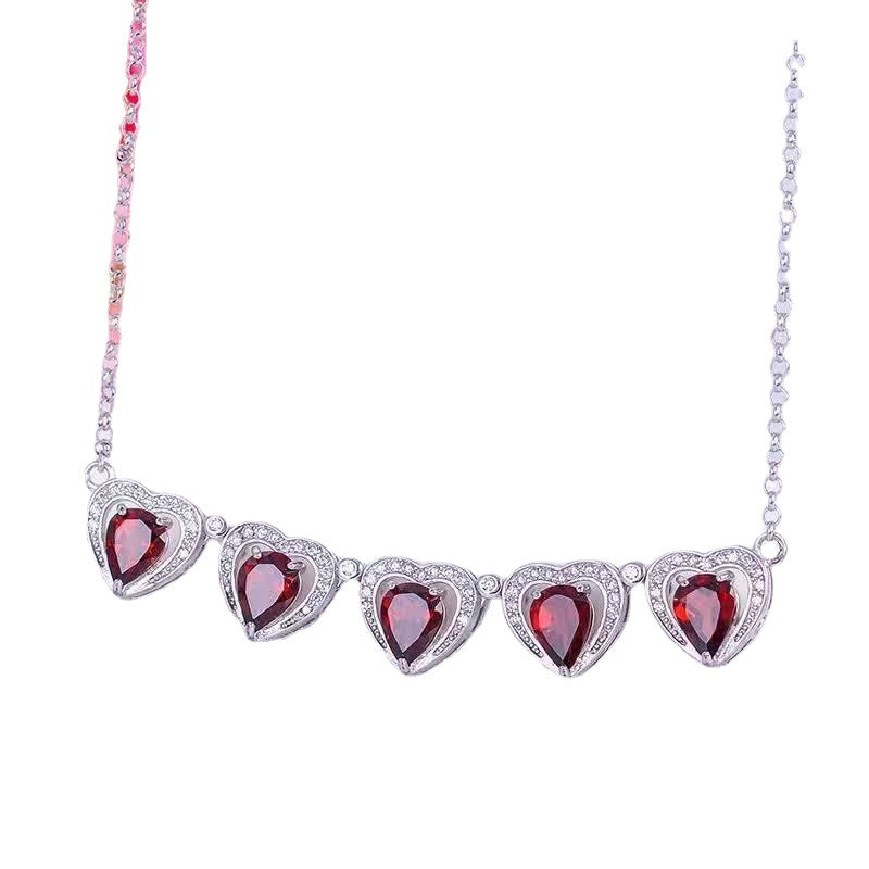 Burgundy Garnet Clavicle Chain Pendant Necklace