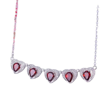 Burgundy Garnet Clavicle Chain Pendant Necklace