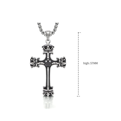 Vintage Design Sterling Silver Roman Column Zircon Cross Pendants Necklace