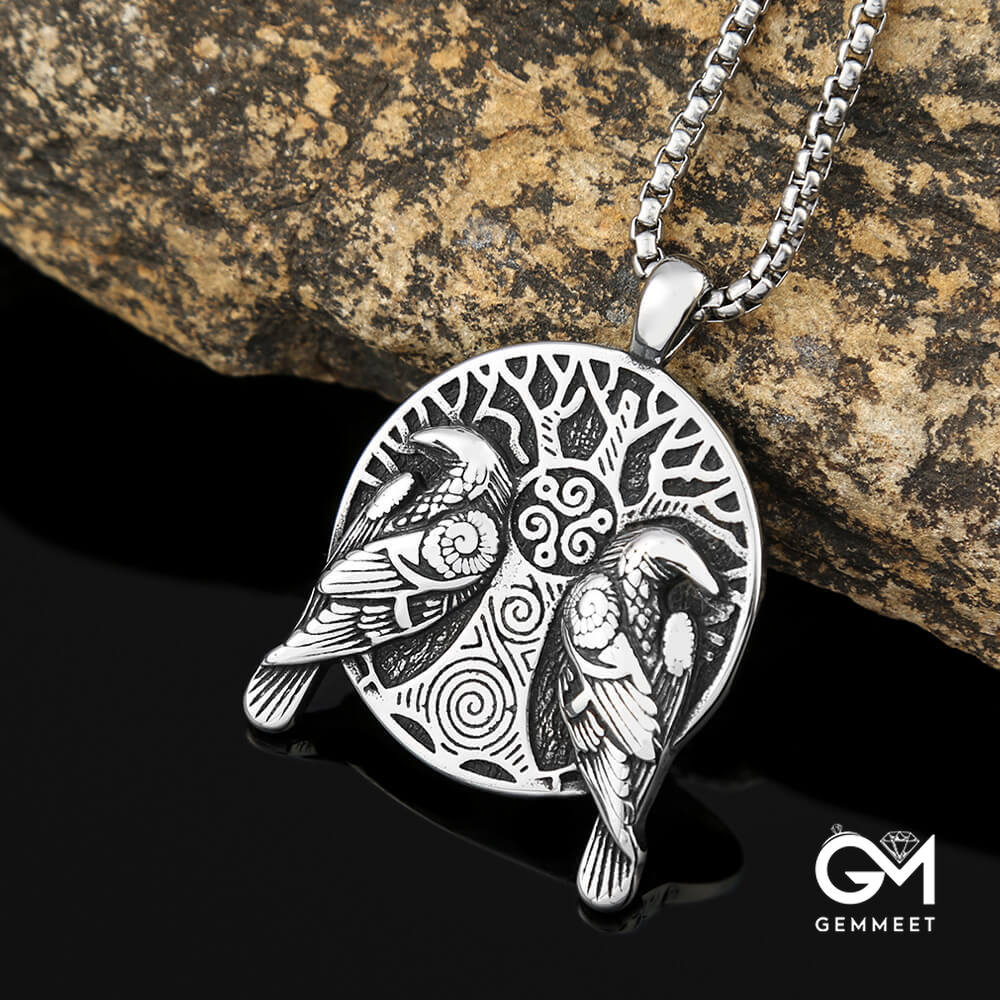 Viking Odin Raven Titanium Steel Vintage Necklace