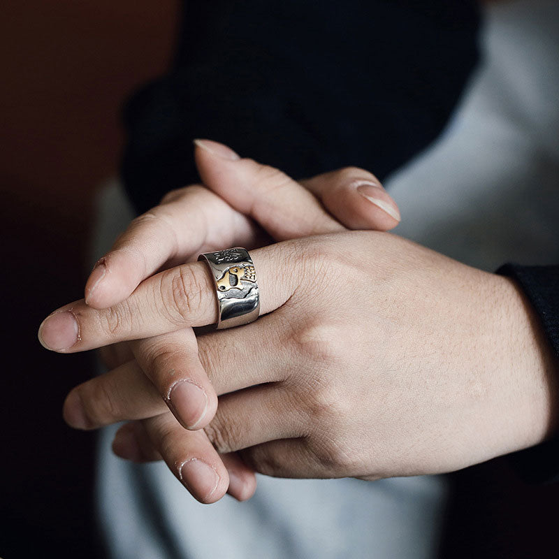 Vintage Men's Skull Palm Print Ring