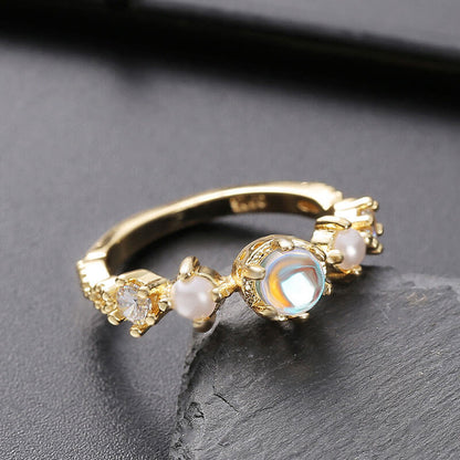 5 Stones Moonstone Engagement Ring