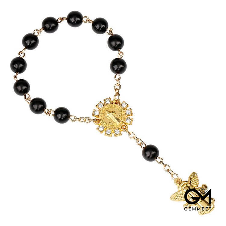 8mm Golden Angel Christianity Pendant Rosary Bead Bracelet