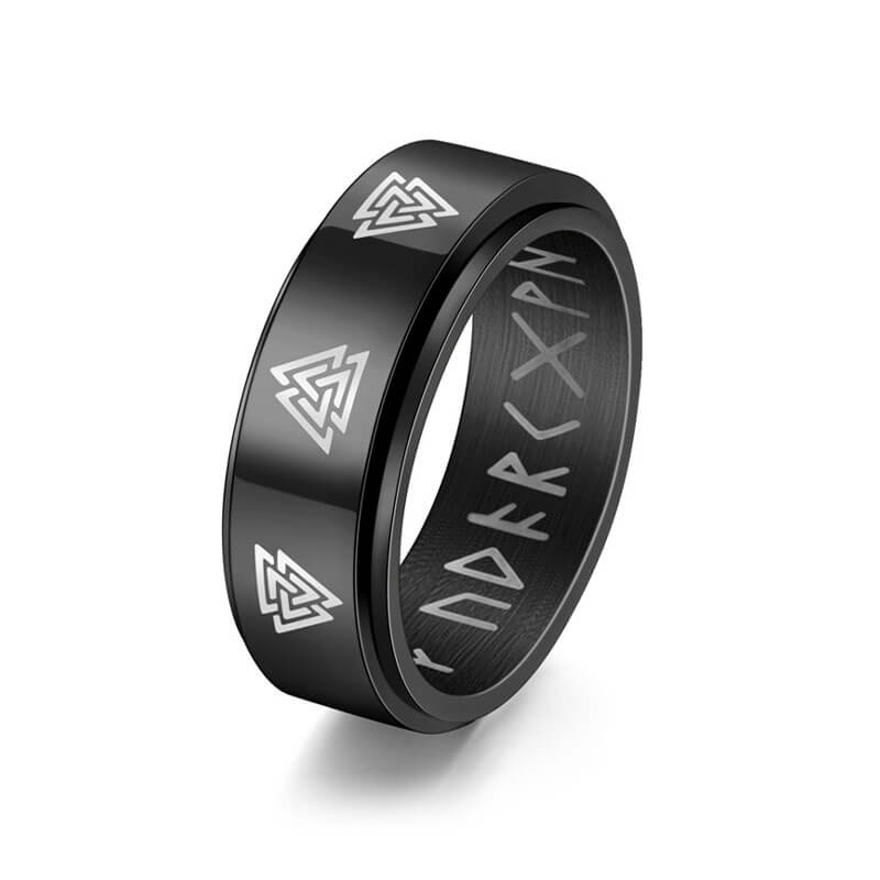 Retro Viking Symbol Rotatable Black Ring