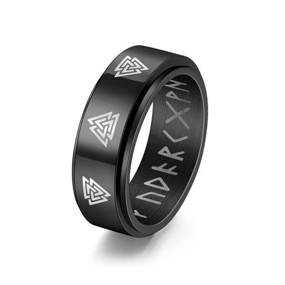 Retro Viking Symbol Rotatable Black Ring