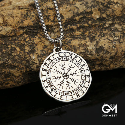 Stainless Steel Viking Odin Compass Necklace