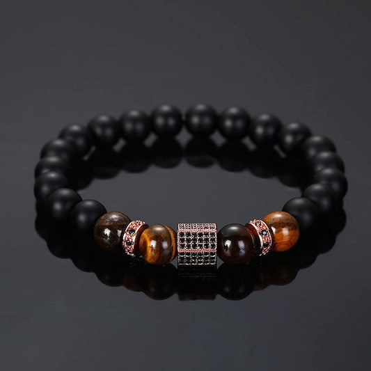 Men's Frosted Black Bead Tiger Eye Bracelet