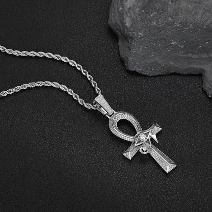 Eye Of Horus Ankh Pendant In White Gold Necklace