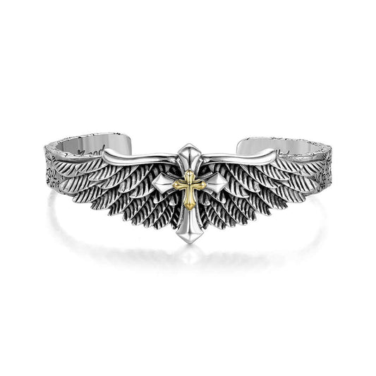 Vintage Men's Angel Feathered wings Cross Bracelet