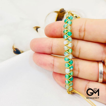 Green Transparent Quartz Woven Bracelet