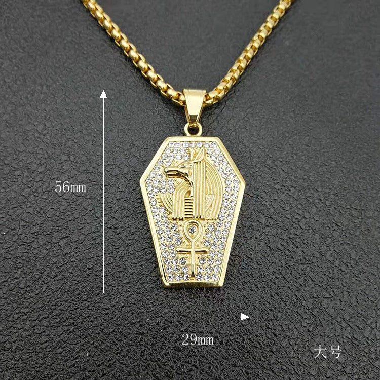 Hip Hop Gold Plated Zirconia Anubis Wolf Head Pendant