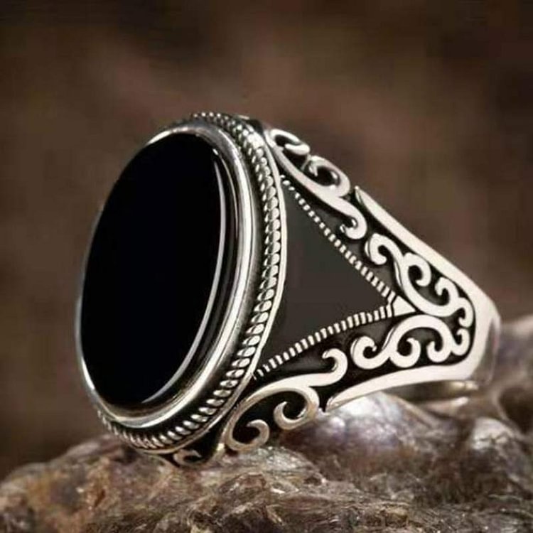 Retro Handmade Black Onyx Turkish Ring