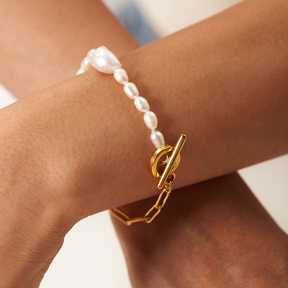 Stainless Steel Pearl Gold OT Buckle Bracelet