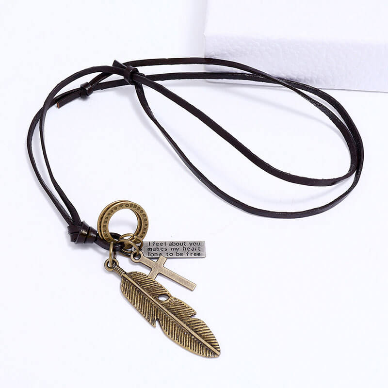 Creative Design Feather Leather Necklace Fashion Simple Long Clavicle Chain