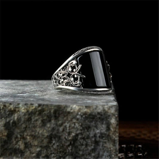 Obsidian Handcrafted Embossed Ring