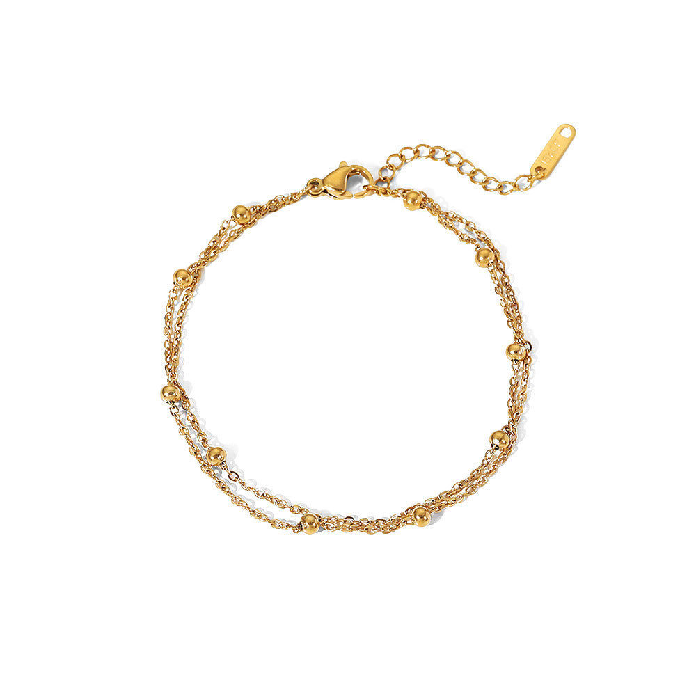 Simple Stainless Steel Bracelet with Round Beads in Gold