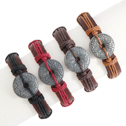 Alien Rune Hand-woven Alloy Vintage Leather Bracelet