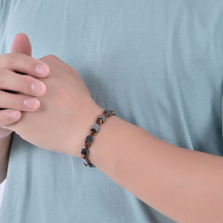 Arrow Hematite Tiger Eye Beaded Men Bracelet