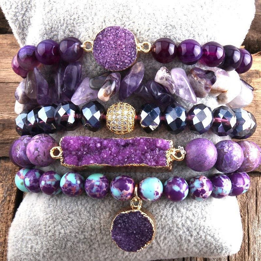 Boho Healing Crystal Multi Beaded Bracelet Set