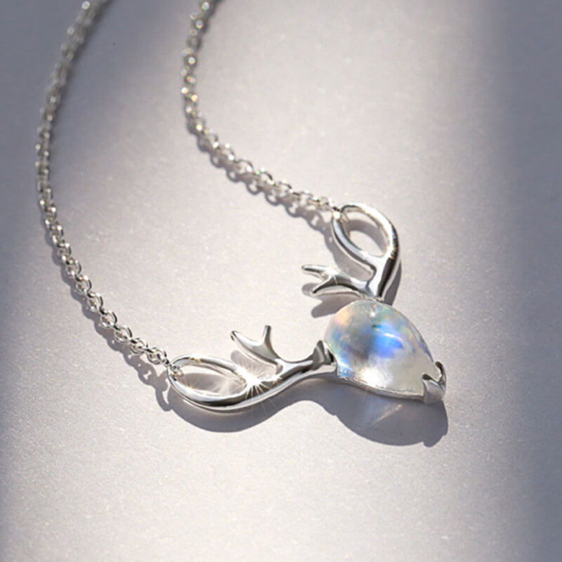 Santa Elk Shape Pear Cut Moonstone Pendant Chain