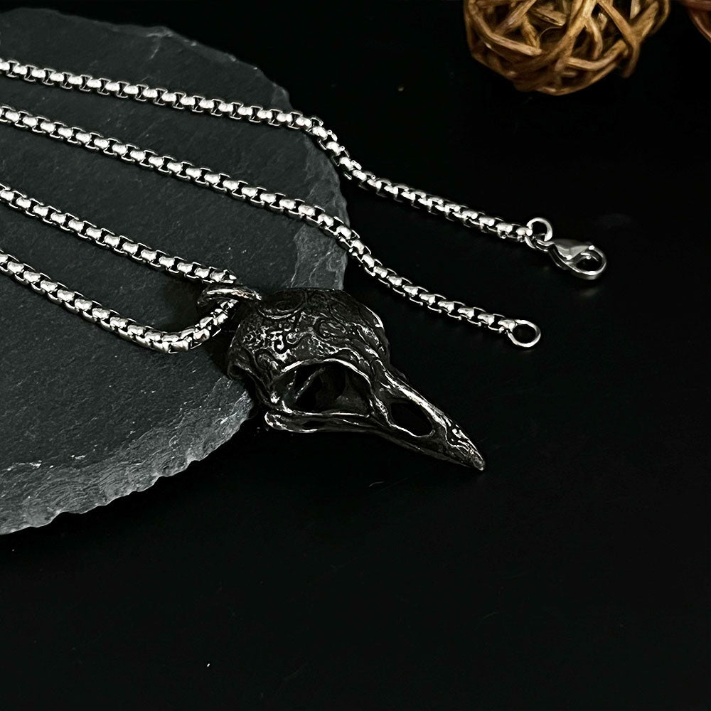 Vintage Viking Raven Crow Skull Necklace