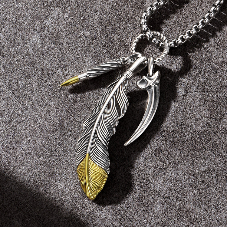 Feather Sterling Silver Necklace Vintage Pendants Necklace