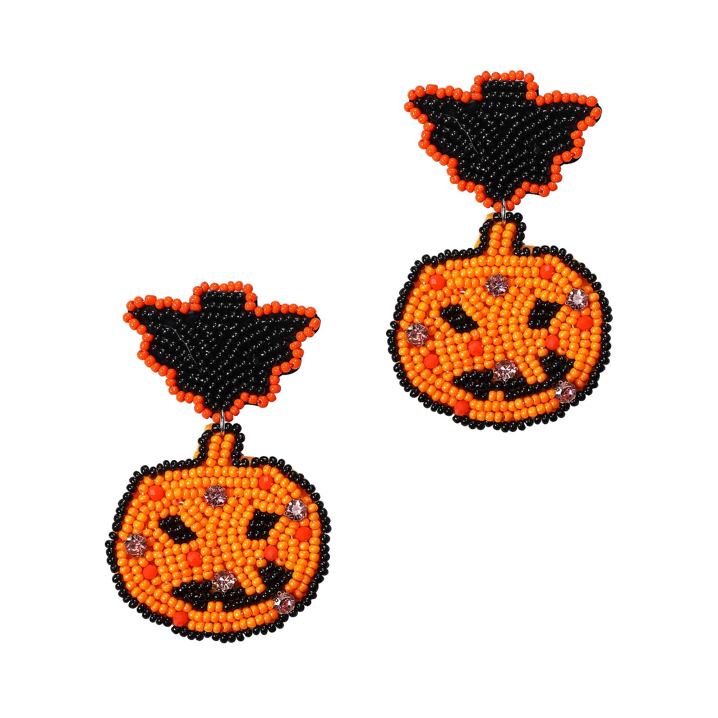 Halloween Funny Pumpkin Head Handmade Rice Bead Earrings