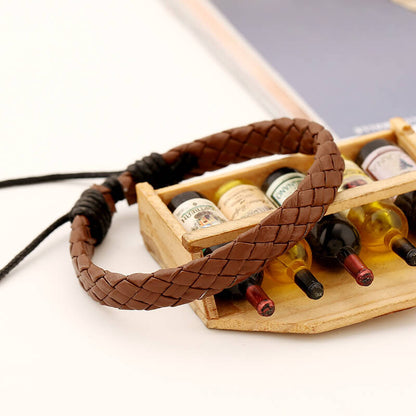 Simple Pull Adjustment Color Leather Bracelet for Men and Women