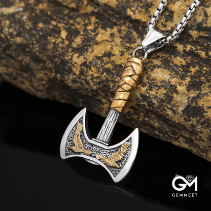 Viking Raven Axe Titanium Steel Pendant Necklace