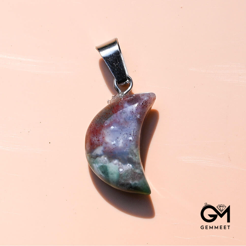 White Marble Stone Crystal Agate Crescent Moon Pendant