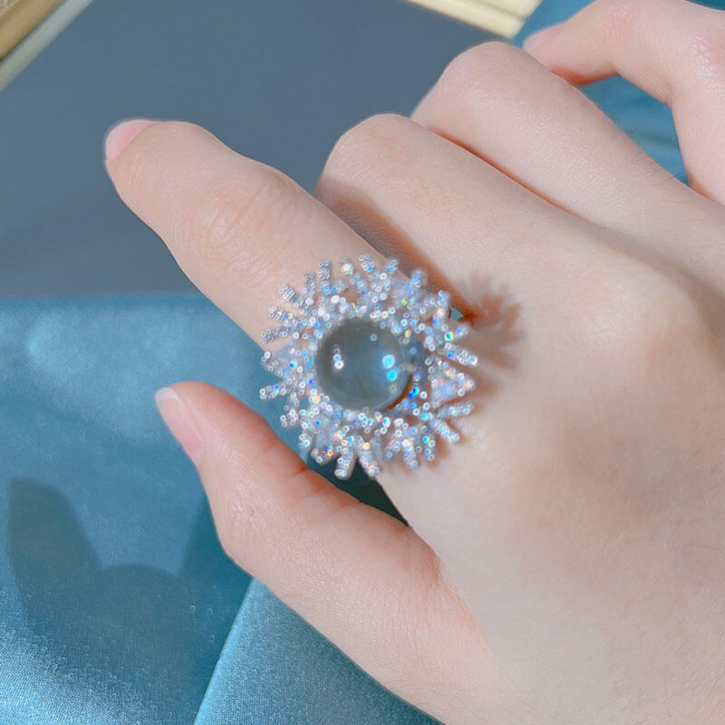 Big Round Cut Moonstone Snowflake Full Stone Ring