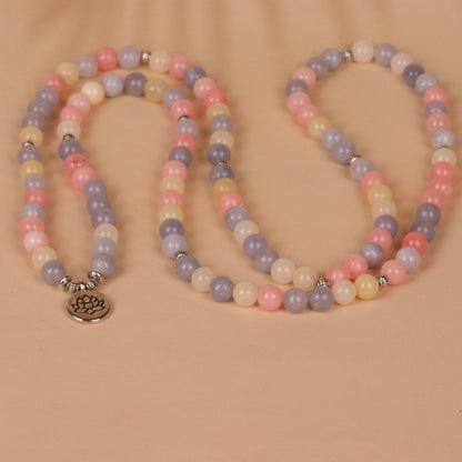 108 Beads Lotus Pendant Multi-layer Pink Bracelet