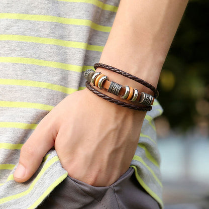 Simple Hand Beaded Layered Leather Bracelet