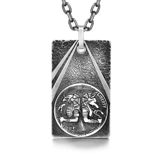 Sterling Silver Vintage Horus Anubis Pendants Necklace