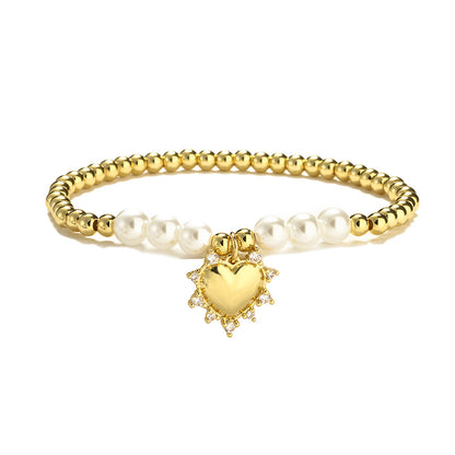 Heart Shape Pendant Pearl Bead Bracelet