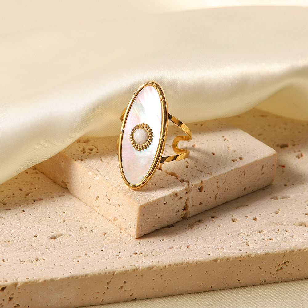 French Vintage Natural Stone Horse Eye Shape Ring