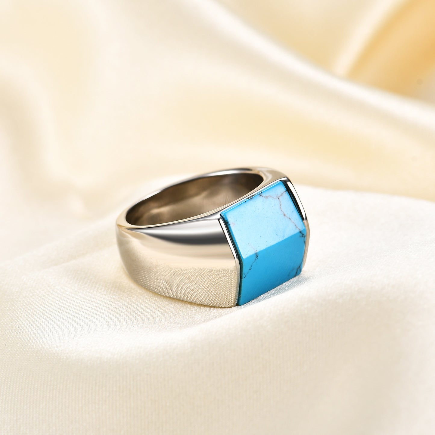 Vintage Square Turquoise Titanium Steel Ring